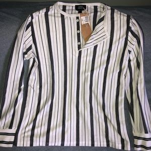 APC Black White Striped Long-Sleeve Henley Shirt